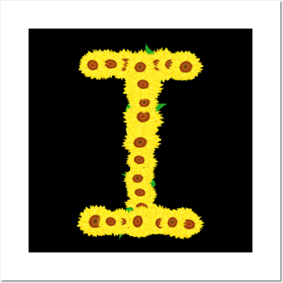 Sunflowers Initial Letter I (Black Background) Posters and Art